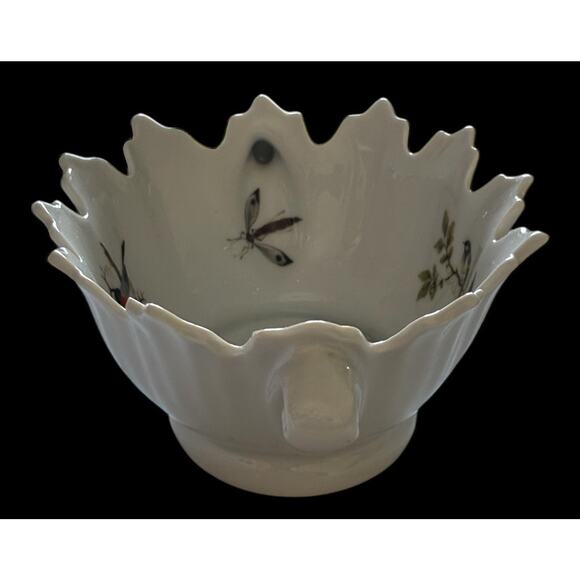 Limoges France Birds and Dragonflies Porcelain Bowl with Handles American Robin - Picture 5 of 14